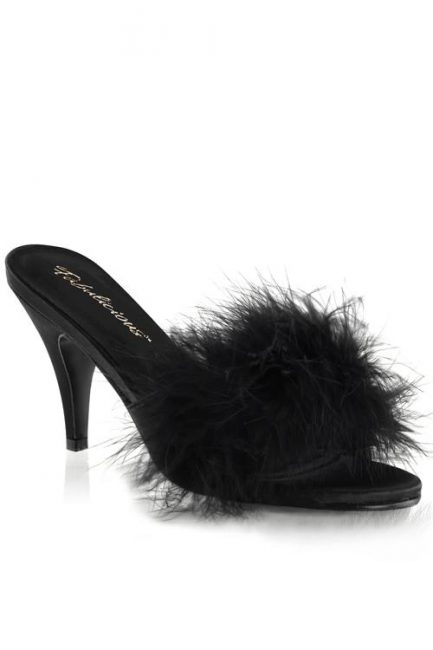 Fabulicious by Pleaser Amour 3" Heel Black Marabou Puff Slipper