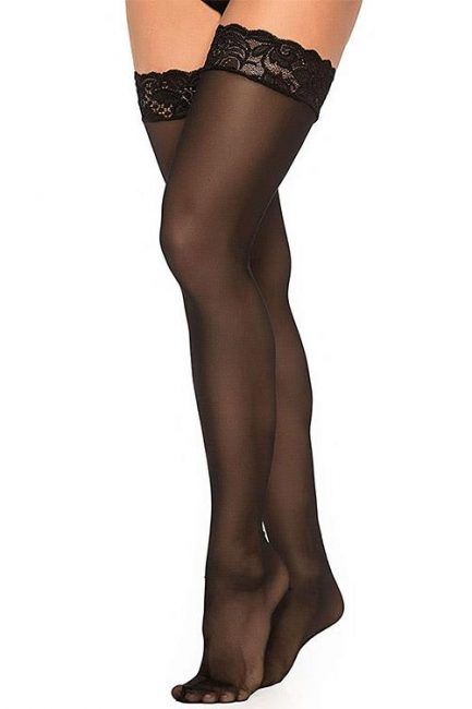 Mapale by Espiral Black Stay-Up Thigh Highs with Back Seam