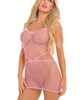 Pink Lipstick Count On It Pink Netted Bodystocking Dress