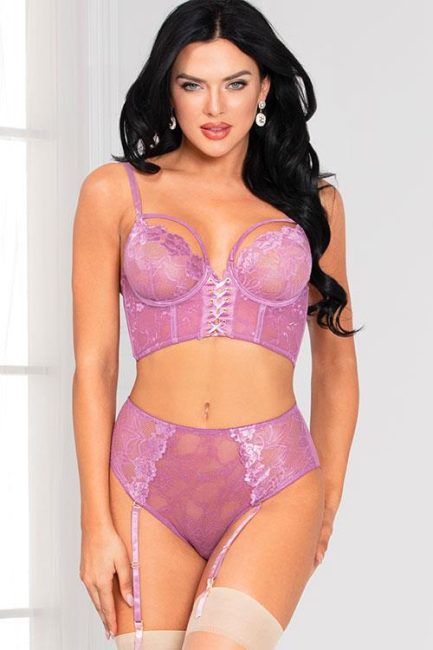 Seven Til Midnight Laced With Love Longline Bra with Gartered Panty
