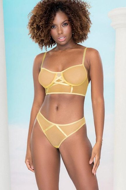 Mapale by Espiral Yellow Mesh Bra with Thong